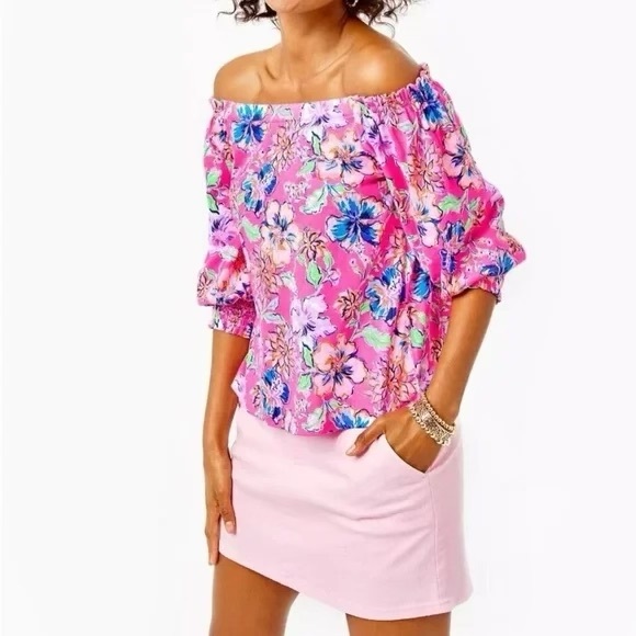 Lilly Pulitzer Lessa Top, Pink Isle Last Bud Not Least - Picture 4 of 14